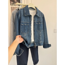 批发复古巴黎扣铆钉双拉链短款水洗蓝<b class='q'>牛仔</b>外套女小个子春秋款<b class='q'>夹克</b>开衫