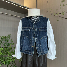 批发港风复古圆领<b class='q'>牛仔</b>马甲女秋季2025新款小个子叠穿超火无袖坎肩外套