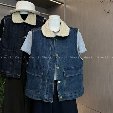 批发韩系羊羔毛拼接<b class='q'>牛仔</b><b class='q'>马甲</b>外套女秋冬2025新款小个子超好看<b class='q'>马夹</b><b class='q'>背心</b>