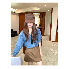 批发曾小咸 巨好看早秋港风复古蓝色长袖<b class='q'>牛仔</b><b class='q'>衬衫</b>女秋季宽松<b class='q'>衬衣</b>上衣