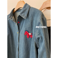 批发红马儿<b class='q'>牛仔</b><b class='q'>衬衫</b> 叠穿水洗料长袖<b class='q'>衬衣</b>女冬