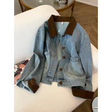 批发2025秋季新款大码复古撞色翻领牛仔外套女装韩系休闲短款显瘦上衣