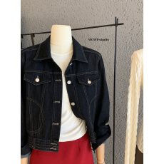 批发WGWE2025早秋新款小个子女装高级感开衫<b class='q'>夹克</b>深蓝<b class='q'>牛仔</b>外套短款上衣