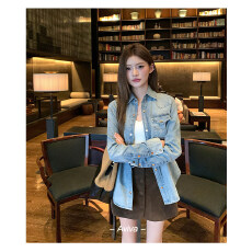 批发地球店重工水洗复古<b class='q'>牛仔</b><b class='q'>衬衫</b>外套女早秋蓝色宽松显瘦长袖上衣薄款