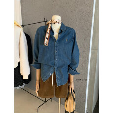 批发WGWE秋广州十三行女装老钱风复古刺绣<b class='q'>牛仔</b><b class='q'>衬衣</b>长袖开衫<b class='q'>衬衫</b>上衣