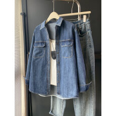 批发复古蓝色<b class='q'>牛仔</b><b class='q'>衬衫</b>女宽松长袖双口袋百搭显瘦休闲防卷边春秋新款