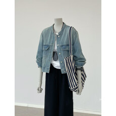 批发CHAO级推荐！春季新款~港风复古水洗蓝色工装宽松休闲牛仔外套女