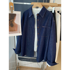 批发<b class='q'>韩国</b>东大门气质翻领磨毛时髦宽松<b class='q'>牛仔</b>衬衫长袖女2025冬