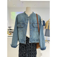 批发春秋百搭复古韩系慵懒<b class='q'>街头</b>宽松休闲牛仔衣系扣外套女夹克上衣