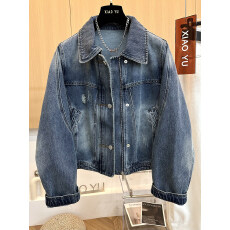 批发高端欧货<b class='q'>春</b>季新款超好看时尚复古水洗浅色翻领牛仔夹克外套短款女