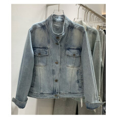 批发休闲立领水洗牛仔外套女短款2026<b class='q'>春</b>季新款宽松显瘦小个子百搭夹克