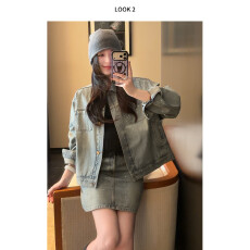 批发夏诗文 “满天星”全棉重工水洗烫钻宽松廓形短款复古牛仔外套女