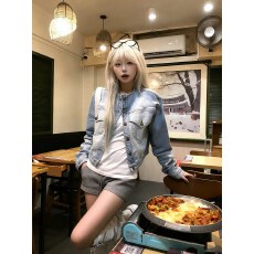 批发美式复古字母刺绣水洗做旧牛仔外套男女宽松休闲时髦正肩夹克