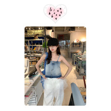 批发馨帮帮 自制盐系两穿设计感纯欲感牛仔吊带背心女夏季甜酷A字短裙