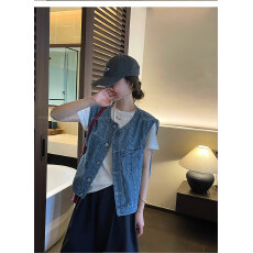 批发爱情魔鬼鱼 蓝色圆领牛仔马甲外套女2026年春季新款百搭外穿上衣