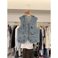 批发韩国东大门33039时尚宽松休闲牛仔<b class='q'>马甲女</b>无袖刺绣坎肩背心外套