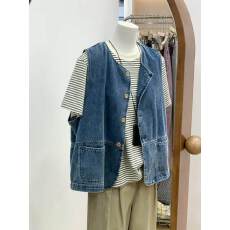 批发复古休闲外搭做旧圆领牛仔<b class='q'>马甲女</b>夏季宽松显瘦叠穿无袖马夹外套潮