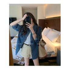 批发MUKOK复古宝藏~100%纯棉蓝色牛仔衬衫外套女2026春季新款叠穿衬衣