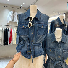 批发韩系系带收腰牛仔马甲背心女2026春装新款时髦洋气减龄坎肩<b class='q'>短</b>外套
