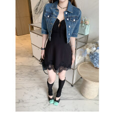 批发媛媛【海上的嬉皮】韩系复古短款<b class='q'>牛仔</b>外套女2026新款修身<b class='q'>夹克</b>上衣