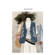 批发韩系机绣钉珠无袖<b class='q'>牛仔</b>马甲女2026春夏新款宽松显瘦V领<b class='q'>背心</b>外套