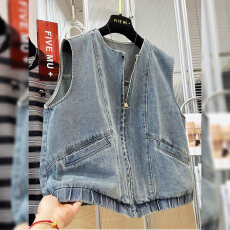 批发时尚<b class='q'>牛仔</b>马甲女2026夏季新款无袖拉链<b class='q'>背心</b>宽松显瘦休闲叠穿上衣