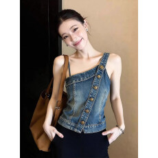 批发港风复古蓝色<b class='q'>牛仔</b>吊带外穿女2026夏季超火小众不撞款<b class='q'>背心</b>无袖上衣