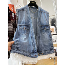 批发2026超火减龄韩系穿搭蕾丝拼接叠穿外穿V领牛仔马甲背心外套女春