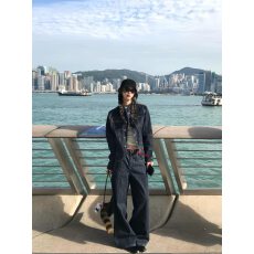批发复古牛仔套装女<b class='q'>秋</b>季两件套高腰长裤收腰夹克巨好看的穿搭一整套