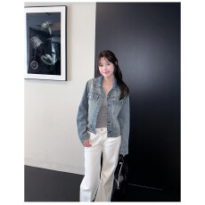 批发aassss水洗蓝色复古短款牛仔外套女休闲设计宽松夹克上衣<b class='q'>百搭</b>做旧