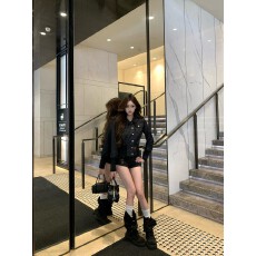 批发PoopyLii泡泡梨 工装短款牛仔外套女秋季复古收腰设计感翻领外套