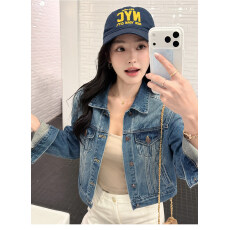 批发pusumede 型走都市 经典翻领牛仔外套女宽松休闲正肩短款夹克上衣