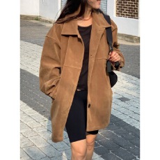 批发<b class='q'>韩国</b>chic复古百搭宽松版麂皮绒<b class='q'>风衣</b>外套