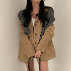 批发韩国chic复古气质<b class='q'>西装</b>领单排扣双口袋美拉德色系<b class='q'>西装</b>外套