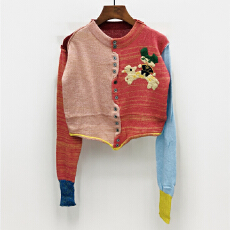 批发秋季新款童趣针织开衫万圣节刺绣小玩偶外套甜美可爱风拼接外套