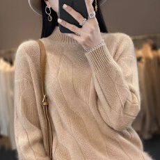 批发100%纯羊绒衫女秋冬<b class='q'>新款</b>半高领加厚扭花套头毛衣羊毛衫针织<b class='q'>打底衫</b>