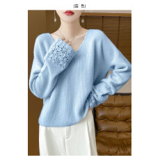 批发重工镂空100纯羊毛衫女秋冬2024新款v领<b class='q'>宽松</b>慵懒风针织<b class='q'>打底衫</b>毛衣