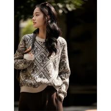 批发笑涵阁い<b class='q'>街头</b>漫步优雅英伦风意大利工艺羊毛羊绒提花针织套衫