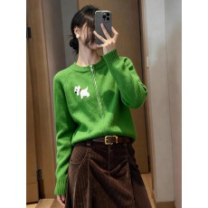 批发童趣绿色小狗提花针织衫女2025新款秋冬超火减龄韩系<b class='q'>毛衣</b><b class='q'>开衫</b>外套