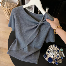 批发气质绝美氛围感蝴蝶结短袖针织衫2026夏季新款时髦高级感显瘦上衣