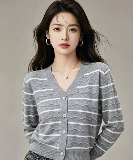 2026 프랑스식 품격 동백 나무 자수 배색 V넥 맨위 여성 한국 스타일 루즈핏 슬림해 보이는 긴팔 니트 오픈 가디건