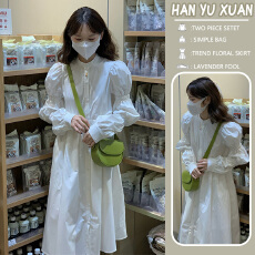 批发孕妇装2025早春百搭气质长袖衬衫连衣裙设计感泡泡袖长裙内搭