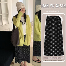 批发孕妇装2025年黑色波点韩系秋款甜美气质设计毛衣高腰半身裙可调节