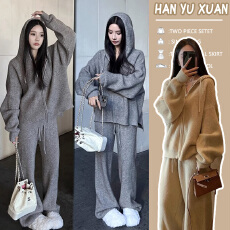 批发孕妇装欧洲<b class='q'>专柜</b><b class='q'>正品</b>官网一整套针织拉链连帽开衫套装女秋冬新款休