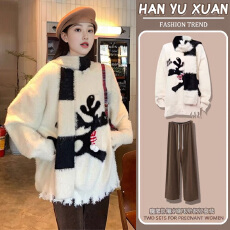 批发孕妇装加厚水貂绒穿搭毛衣女秋冬新款宽松高级设计感针织衫上衣