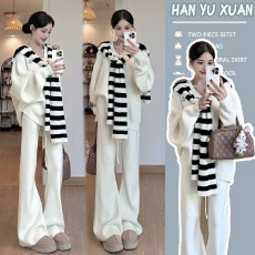 批发<b class='q'>孕妇装</b>休闲宽松针织毛衣套装女韩系撞色披肩秋季微喇长裤三件套