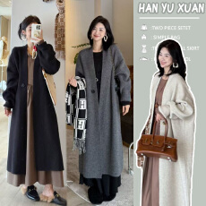 批发<b class='q'>孕妇装</b>秋冬保暖纯色过膝毛针织衫气质厚款慵懒风毛衣开衫外套女