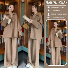 批发<b class='q'>孕妇装</b>温柔风白色皮毛一体毛外套女秋冬新款慵懒软糯加厚针织套装