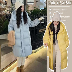 批发孕妇装新款棉服女冬季时尚韩版气质百搭休闲连帽长款过膝加厚外套