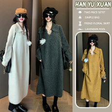 批发孕妇装连衣裙2025新款秋<b class='q'>冬</b>洋气宽松慵懒风针织毛衣裙子女